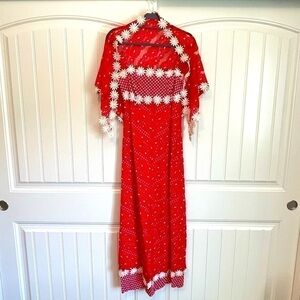 Vintage Eloise Curtis 60’s daisy, gingham and lace 2 piece maxi dress size small